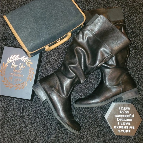 Nine West Leonora Black Leather Knee High Slouchy Boots - Picture 4 of 11